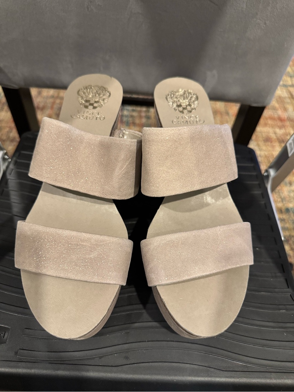 Vince Camuto Taupe Double-Strap Wedge Slides